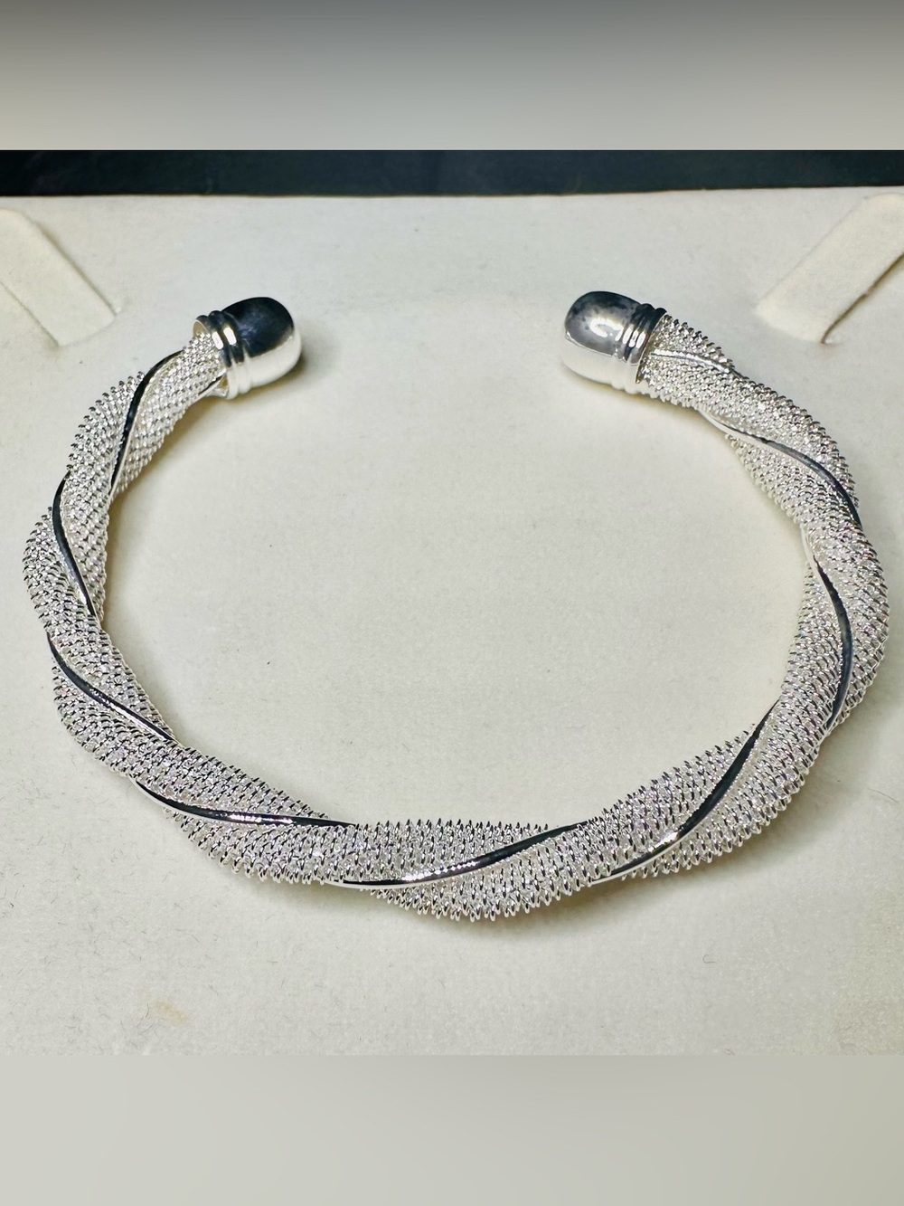 Silver Plated Twisted Mesh Open Cuff Bracelet Textured Bangle NWOT